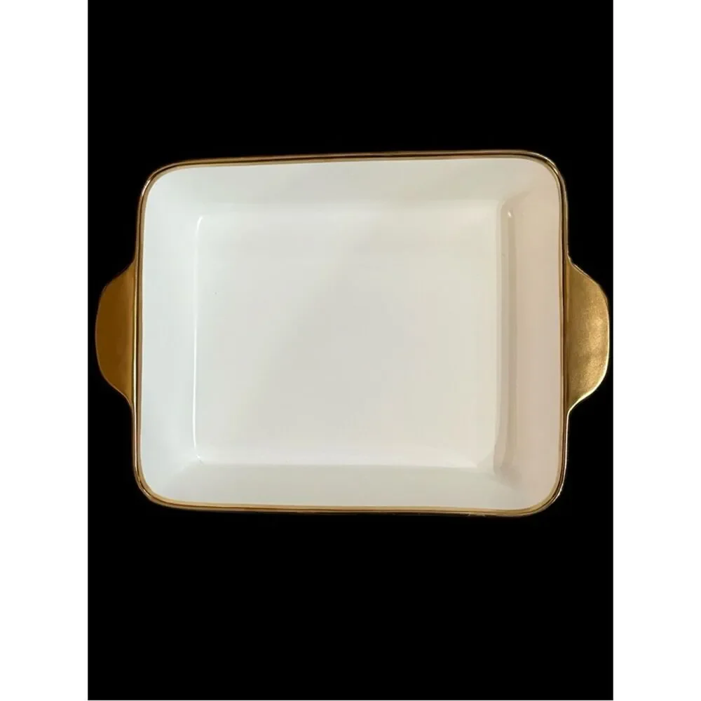 White Ceramic Bake Dish with Gold Trim